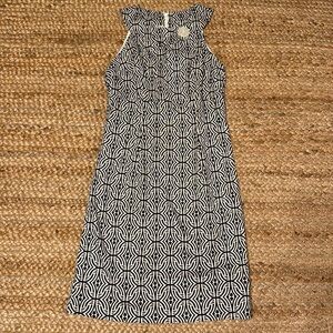 Melly M Black & White Round Neck Button Detail Zip Back Dress Sleeveless Size 4